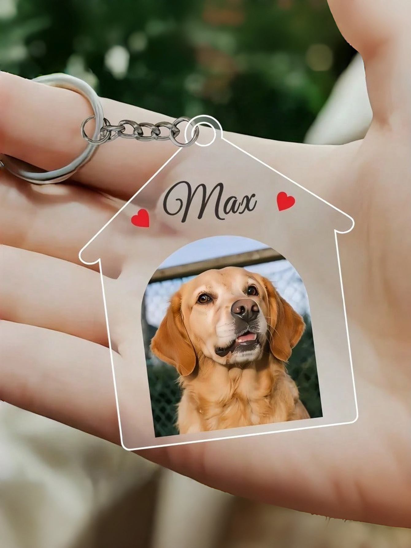 Acrylic House-Shaped Pet Keychain — Customizable with Your Pet's Photo and Name Pet Memorial Gift